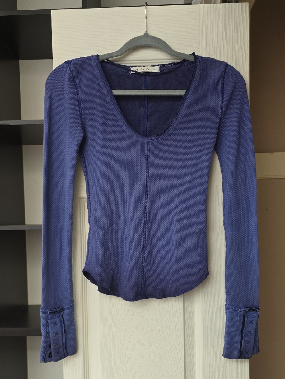 Free People Purple-Blue Long Sleeve Scoop Neck Thermal Top